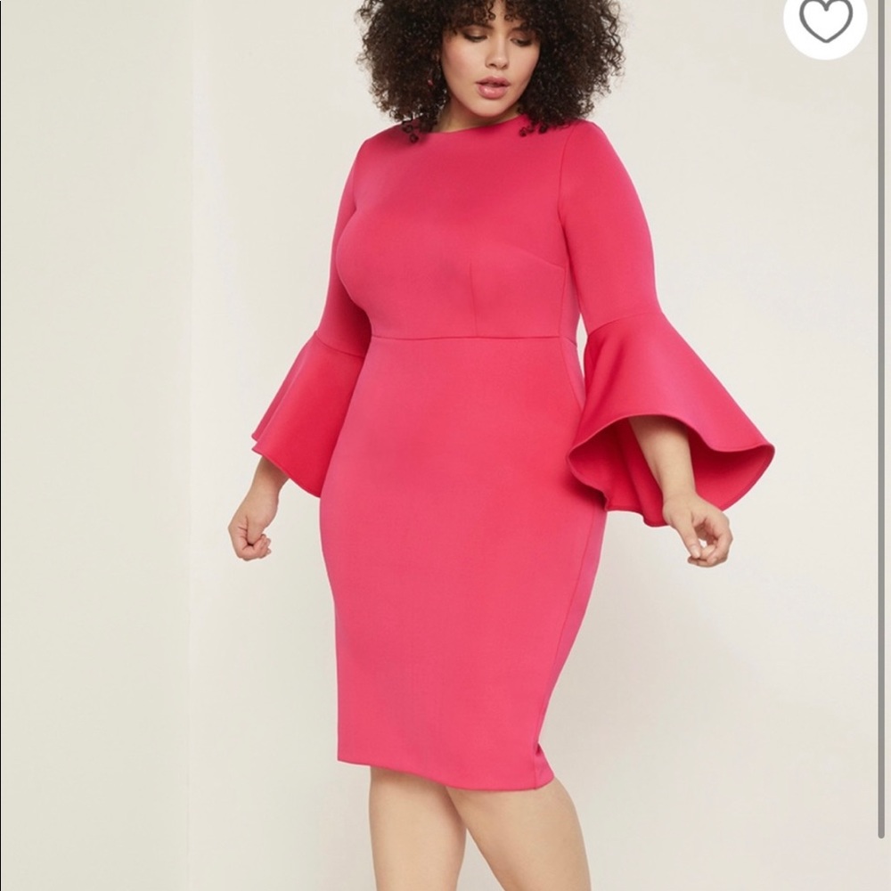 ELOQUII Pink Scuba Dress with Dramatic Sleeve (18)